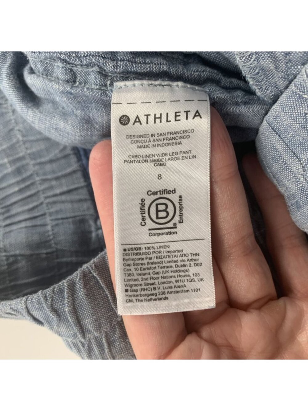 Athleta Light Blue Chambray Linen Cabo Wide Leg Pant 8 - Picture 4 of 7